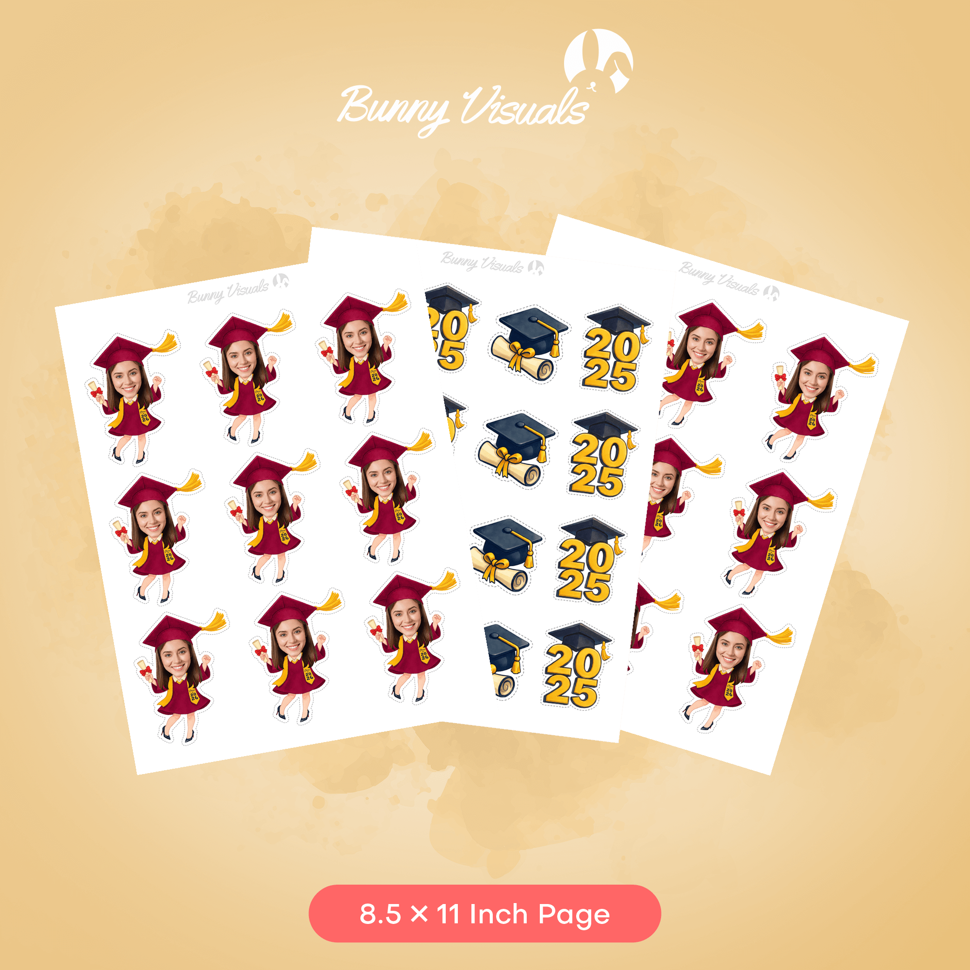 Graduation Maroon Gown with Stole & Heels Custom Face Cupcake Topper