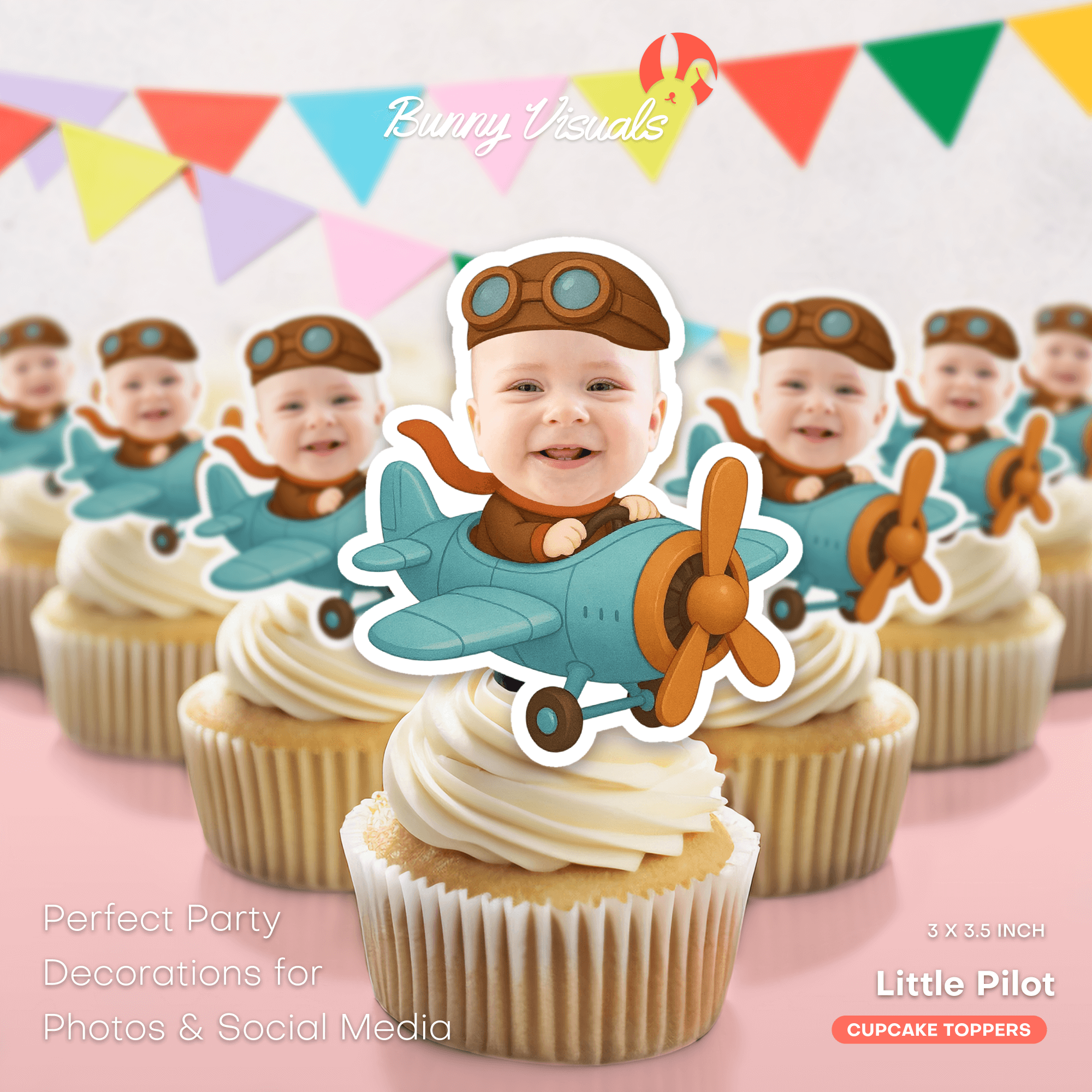 Custom Little Pilot Cupcake Toppers